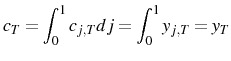 \displaystyle c_{T}=\int_{0}^{1}c_{j,T}dj=\int_{0}^{1}y_{j,T}=y_{T}