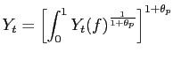 $\displaystyle Y_t= \left[ \int_0^1 Y_t(f)^{\frac{1}{1+\theta_p}} \right]^{1+\theta_p}$