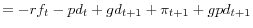 \displaystyle =-rf_{t}-pd_{t}+gd_{t+1}+\pi_{t+1}+gpd_{t+1}