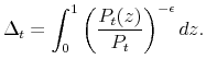 \displaystyle \Delta_{t}=\int_{0}^{1}\left( \frac{P_{t}(z)}{P_{t}}\right) ^{-\epsilon}dz. 