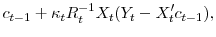 \displaystyle c_{t-1} + \kappa_{t} R^{-1}_{t} X_{t} (Y_{t} - X^{\prime}_{t} c_{t-1}),