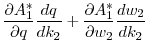 \displaystyle \frac{\partial A_1^*}{\partial q} \frac{d q}{d k_2} + \frac{\partial A_1^*}{\partial w_2} \frac{d w_2}{d k_2}