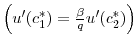  \left(u'(c_1^*) = \frac{\beta}{q} u'(c_2^*) \right)