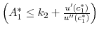  \left(A_{1}^{\ast } \leq k_2 + \frac{u^{\prime }(c_{1}^{\ast })}{u^{\prime \prime }(c_{1}^{\ast })}\right)