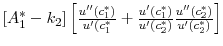$ [A_1^* - k_2] \left[ \frac{u^{\prime\prime}(c_1^*)}{u'(c_1^*} + \frac{u'(c_1^*)}{u'(c_2^*)} \frac{u^{\prime\prime}(c_2^*)}{u'(c_2^*)} \right ]$
