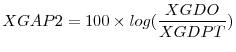 \displaystyle XGAP2 = 100 \times log(\frac{XGDO}{XGDPT})