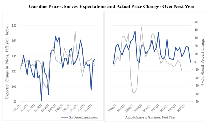 Figure 2: Gasoline Prices: Survey Expectations and Actual Price Changes Over Next Year. See accessible link for data.