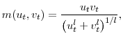 \displaystyle m(u_t,v_t)=\frac{u_tv_t}{\left(u_t^l+v_t^l\right)^{1/l}},
