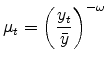 \displaystyle \mu_t=\left(\frac{y_t}{\bar{y}}\right)^{-\omega}