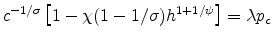 \displaystyle c^{-1/\sigma}\left[1-\chi(1-1/\sigma)h^{1+1/\psi}\right]=\lambda p_{c}