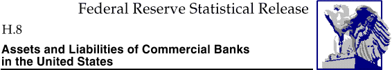 Federal Reserve Statistical Release, H.8, Assets and Liabilities of Commercial Banks in the United States (Weekly); title with eagle logo links to Statistical Release home page