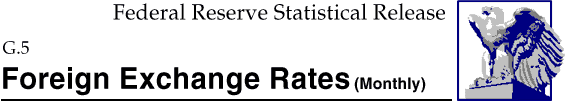 Federal Reserve Statistical Release, G.5, Foreign Exchange Rates (Monthly); title with eagle logo links to Statistical Release home page