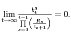 $ \underset{t\rightarrow\infty}{\lim}\frac{b_{t}^{g}}{\underset{s=0} {\overset{t-1}{\prod}}\left( \frac{R_{s}}{\epsilon_{s+1}}\right) }=0.$