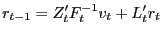 $\displaystyle r_{t-1} =Z_{t}^{\prime}F_{t}^{-1}v_{t}+L_{t}^{\prime}r_{t}$