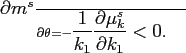 \begin{align*} \frac{\partial m^s}{\partial \theta}&= -\displaystyle \frac{1}{k_1} \frac{\partial \mu^s_k}{\partial k_1}<0. \quad\Box \end{align*}
