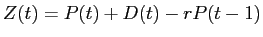 LaTex Encoded Math: \displaystyle Z(t) = P(t) + D(t) - r P(t-1)