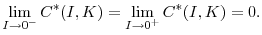 \displaystyle \lim_{I\rightarrow0^{-}} C^{\ast}(I,K) = \lim_{I\rightarrow0^{+}} C^{\ast }(I,K) = 0. 
