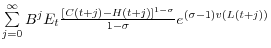 \sum\limits_{j=0}^\infty {B^jE_t } \frac{[C(t+j)-H(t+j)]^{1-\sigma }}{1-\sigma }e^{(\sigma -1)v(L(t+j))}