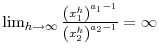 \lim_{h\rightarrow\infty}\frac{\left( x_{1}^{h}\right) ^{a_{1}-1}}{\left( x_{2}^{h}\right) ^{a_{2}-1}}=\infty