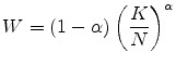 \displaystyle W=(1-\alpha )\left( \frac{K}{N}\right) ^{\alpha }