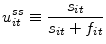 \displaystyle u_{it}^{ss}\equiv\frac{s_{it}}{s_{it}+f_{it}}% 