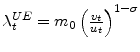  \lambda_{t}^{UE}=m_{0}\left( \frac{v_{t}% }{u_{t}}\right) ^{1-\sigma}