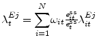  \lambda_{t}^{Ej}=% {\displaystyle\sum\limits_{i=1}^{N}} \omega_{it}\frac{e_{it}^{ss}}{e_{t}^{ss}}\lambda_{it}^{Ej}