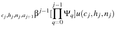 \displaystyle _{c_{j},h_{j},n_{j},a_{j+1}}\beta^{j-1}[\prod_{q=0}^{j-1}\Psi_{q}]u(c_{j},h_{j},n_{j})