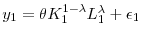  y_{1}=\theta K_{1}^{1-\lambda }L_{1}^{\lambda }+\epsilon _{1}