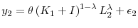  y_{2}=\theta \left( K_{1}+I\right) ^{1-\lambda }L_{2}^{\lambda }+\epsilon _{2}