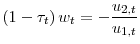 \displaystyle \left( 1-\tau _{t}\right) w_{t}=-\frac{u_{2,t}}{u_{1,t}}