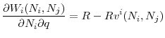 \displaystyle \frac{\partial W_{i}(N_{i},N_{j})}{\partial N_{i}\partial q}% =R-Rv^{i}(N_{i},N_{j})