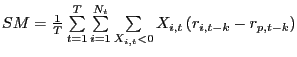 $ SM=\frac{1}{T}\sum\limits_{t=1}^{T}\sum\limits_{i=1}^{N_{t}}\sum \limits_{X_{i,t}<0}X_{i,t}\left( r_{i,t-k}-r_{p,t-k}\right) $