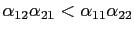 $ \alpha_{12}\alpha_{21}<\alpha_{11}\alpha_{22}$