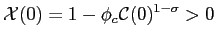 $\displaystyle \mathcal{X}(0) = 1 - \phi_c \mathcal{C}(0)^{1-\sigma} > 0$