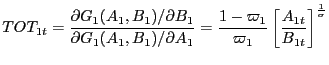 $\displaystyle TOT_{1t}=\frac{\partial G_{1}(A_{1},B_{1})/\partial B_{1}}{\partial G_{1}(A_{1},B_{1})/\partial A_{1}}=\frac{1-\varpi_{1}}{\varpi_{1}}\left[ \frac{A_{1t}}{B_{1t}}\right] ^{\frac{1}{\sigma}}$