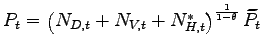 $ P_{t}=\left( N_{D,t}+N_{V,t}+N_{H,t}^{\ast}\right) ^{\frac{1}{1-\theta}}\widetilde{P}_{t}$
