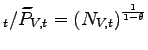 $ _{t}/\widetilde{P}_{V,t}=\left( N_{V,t}\right) ^{\frac{1}{1-\theta}} $