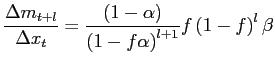 $\displaystyle \frac{\Delta m_{t+l}}{\Delta x_{t}}=\frac{\left( 1-\alpha \right) }{\left( 1-f\alpha \right) ^{l+1}}f\left( 1-f\right) ^{l}\beta $