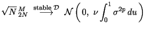 $\displaystyle \sqrt{N} \, \U^M_{2N} \,\, \overset{\text{stable }\mathcal{D}} \longrightarrow \,\, \mathcal{N}\left(\, 0, \,\, \nu\int_{0}^{1} \sigma^{2p}\,du \, \right)$