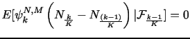 $ E[\psi_{k}^{N,M}\left(N_\frac{k}{K}-N_\frac{(k-1)}{K}\right)\vert\mathcal{F}_{\frac{k-1}{K}}]=0$
