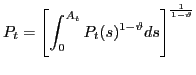 $\displaystyle P_{t} = \left[ \int_{0}^{A_{t}} P_{t}(s)^{1-\vartheta} ds \right] ^{\frac {1}{1-\vartheta}}$