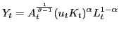 $\displaystyle Y_{t}=A_{t}^{\frac{1}{\vartheta-1}} (u_{t}K_{t})^{\alpha }L_{t}^{1-\alpha}$