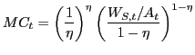 $\displaystyle MC_{t} = \left( \frac{1}{\eta} \right) ^{\eta} \left( \frac{ W_{S,t}/A_{t} }{1-\eta} \right) ^{1-\eta}$