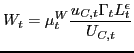 $\displaystyle W_{t} = \mu^{W}_{t} \frac{u_{C,t} \Gamma_{t} L_{t}^{\epsilon}}{U_{C,t}}$