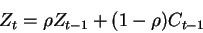 \begin{equation}
Z_t = \rho Z_{t-1} + (1-\rho) C_{t-1} \, .\label{eq:zlaw}
\end{equation}
