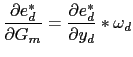 LaTex Encoded Math: \displaystyle \frac{\partial e_{d}^{\ast }}{\partial G_{m}}=\frac{\partial e_{d}^{\ast }}{% \partial y_{d}}\ast \omega _{d} 