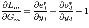 LaTex Encoded Math: \displaystyle \frac{\partial L_{m}}{\partial G_{m}}=\frac{\partial e_{d}^{\ast }}{\partial y_{d}}+\frac{\partial o_{d}^{\ast }}{\partial y_{d}}-1 