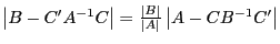 \left\vert {B-{C}'A^{-1}C} \right\vert=\frac{\left\vert B \right\vert}{\left\vert A \right\vert}\left\vert {A-CB^{-1}{C}'} \right\vert