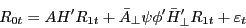 \begin{displaymath} R_{0t} =A{H}'R_{1t} +\bar {A}_\bot \psi {\phi }'{\bar {H}}'_\bot R_{1t} +\varepsilon _t \end{displaymath}